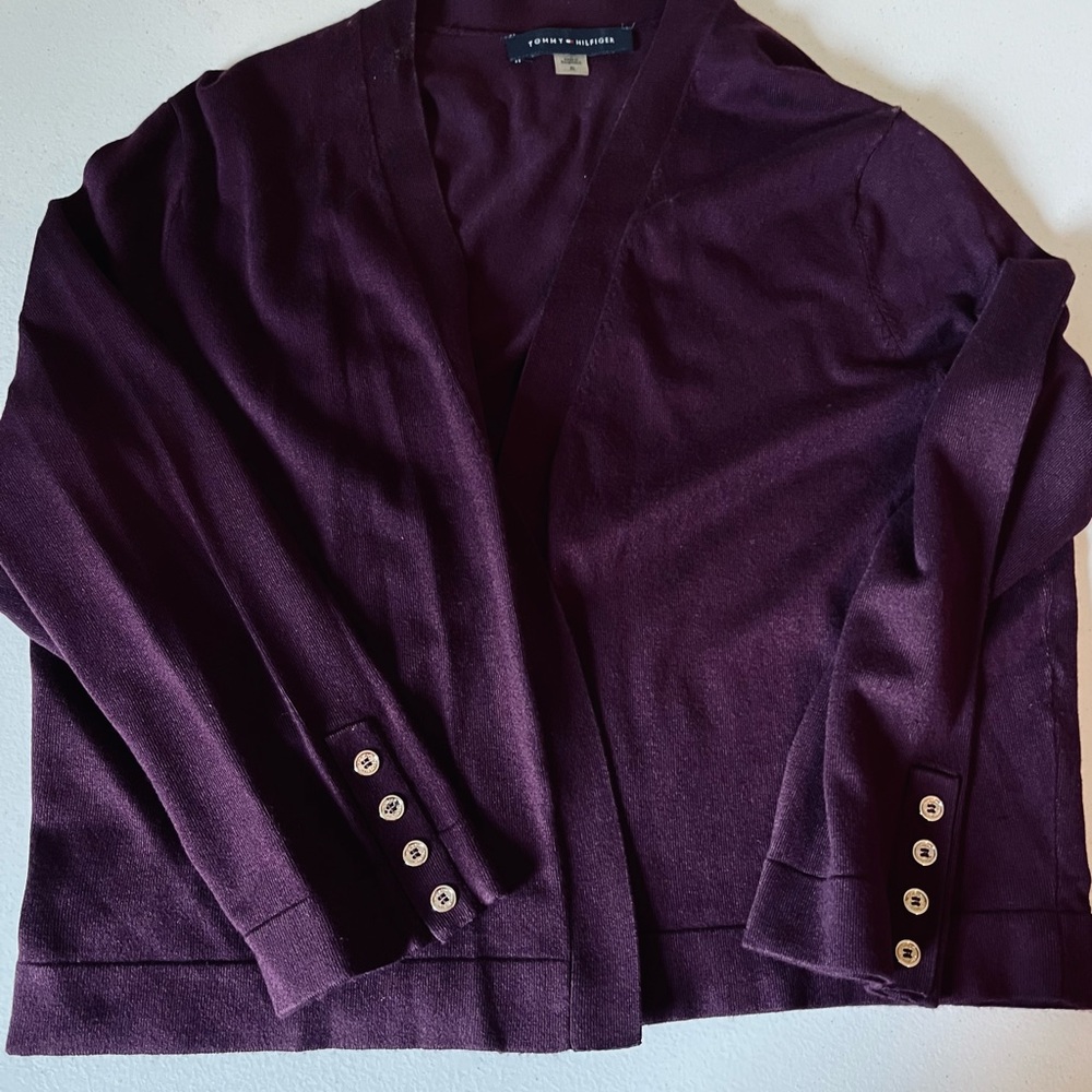 Ladies size extra large, long sleeve, eggplant, colored Tommy Hilfiger cardigan